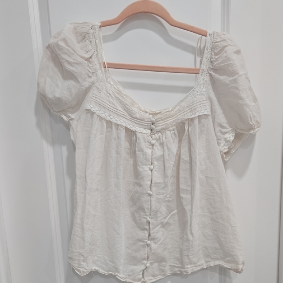 Joie Cream Lace-Trimmed Blouse - Picture 1 of 6